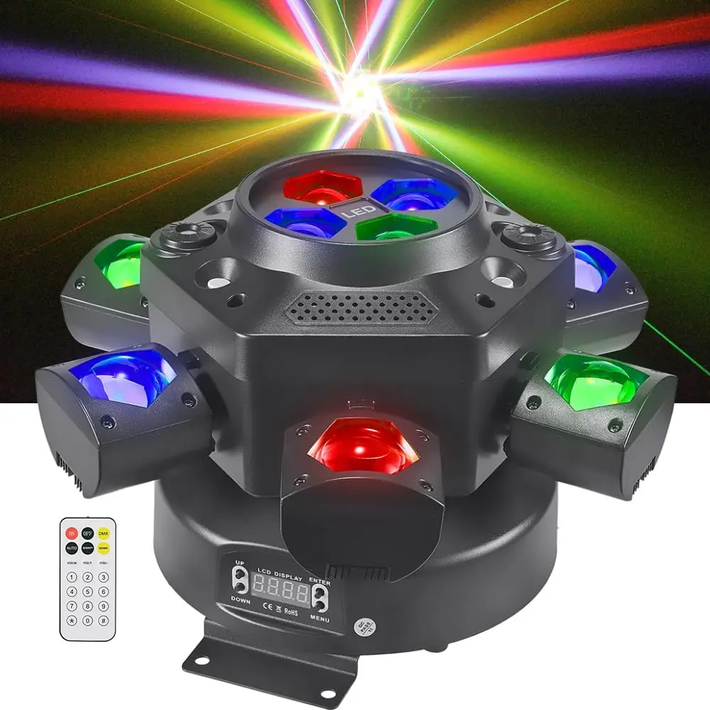 Projecteur DJ Tête Mobile 150W RGBW Laser 6 Bras Effet Abeille DMX512 Scène