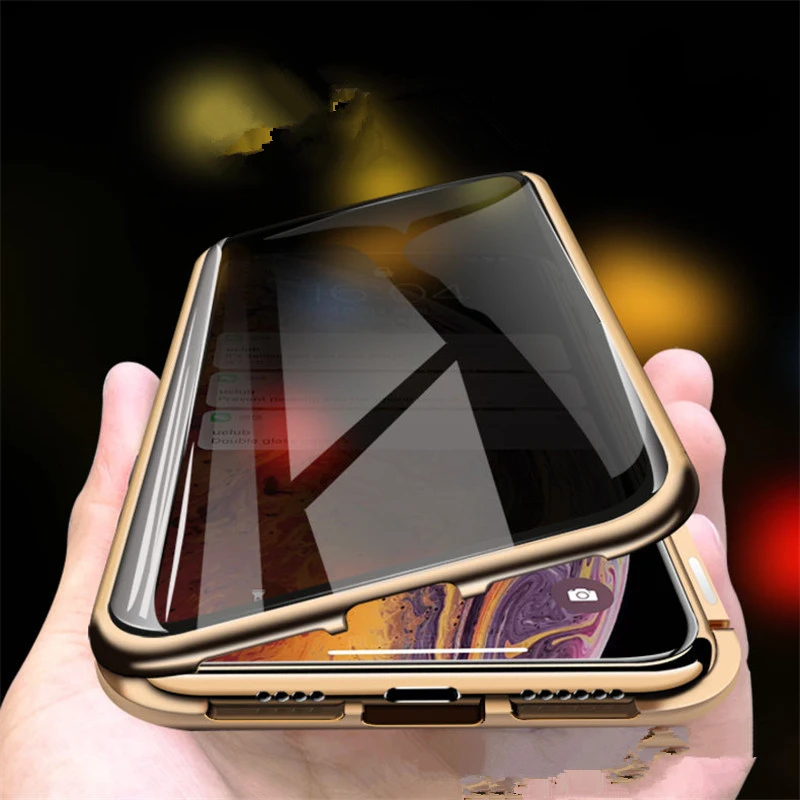 Coque Magnétique Anti-Espion iPhone 11/12/13 – Verre Trempé & Aluminium Luxe