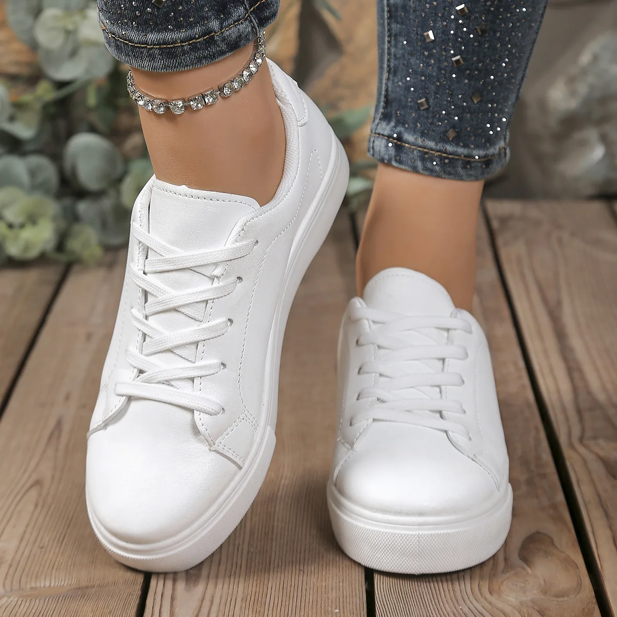 Baskets Blanches Femme 2025 – Style Sport Décontracté, Lacets, Bout Rond, Grandes Tailles
