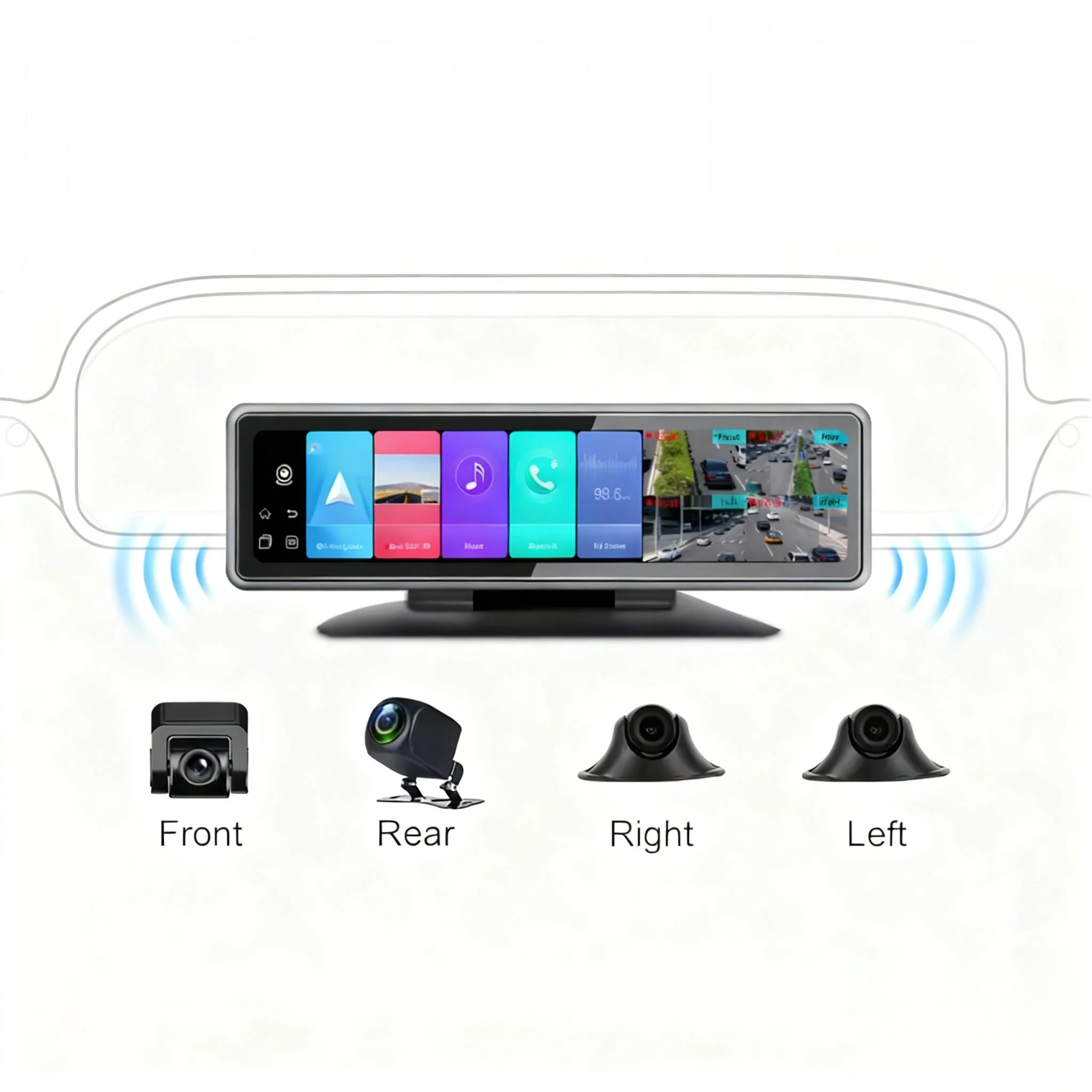 Caméra Rétroviseur 4G Android 12" Double Objectif ADAS GPS Vision Nocturne – Écran IPS Tactile