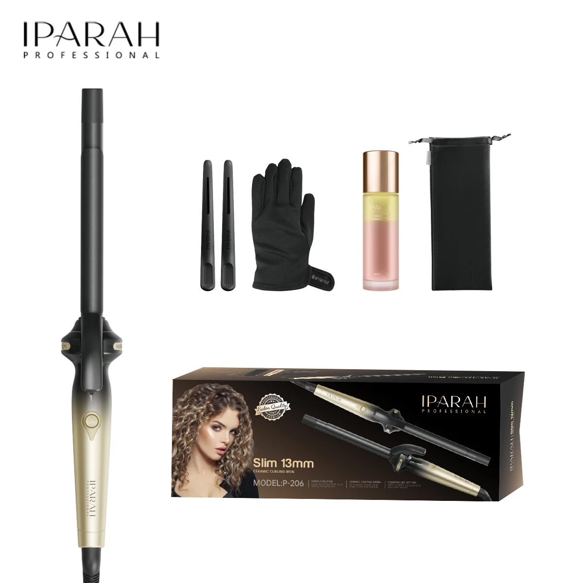 Fer à friser professionnel IPARAH P-206 – Baril céramique 13mm, écran LCD