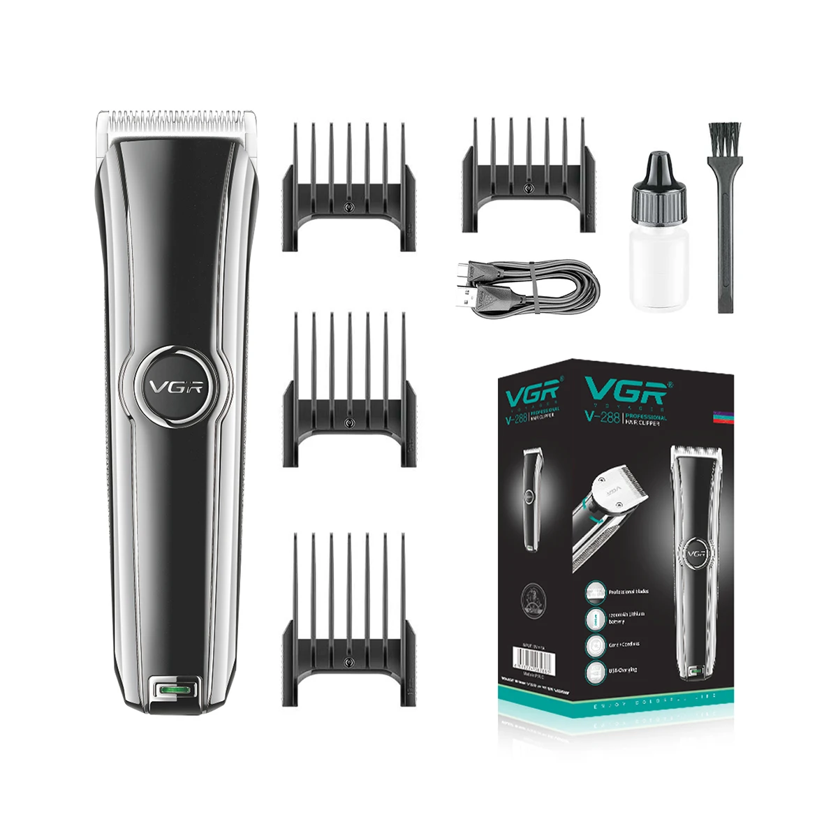 VGR V-288 Tondeuse Sans Fil Rechargeable USB – Coupe Professionnelle 120min