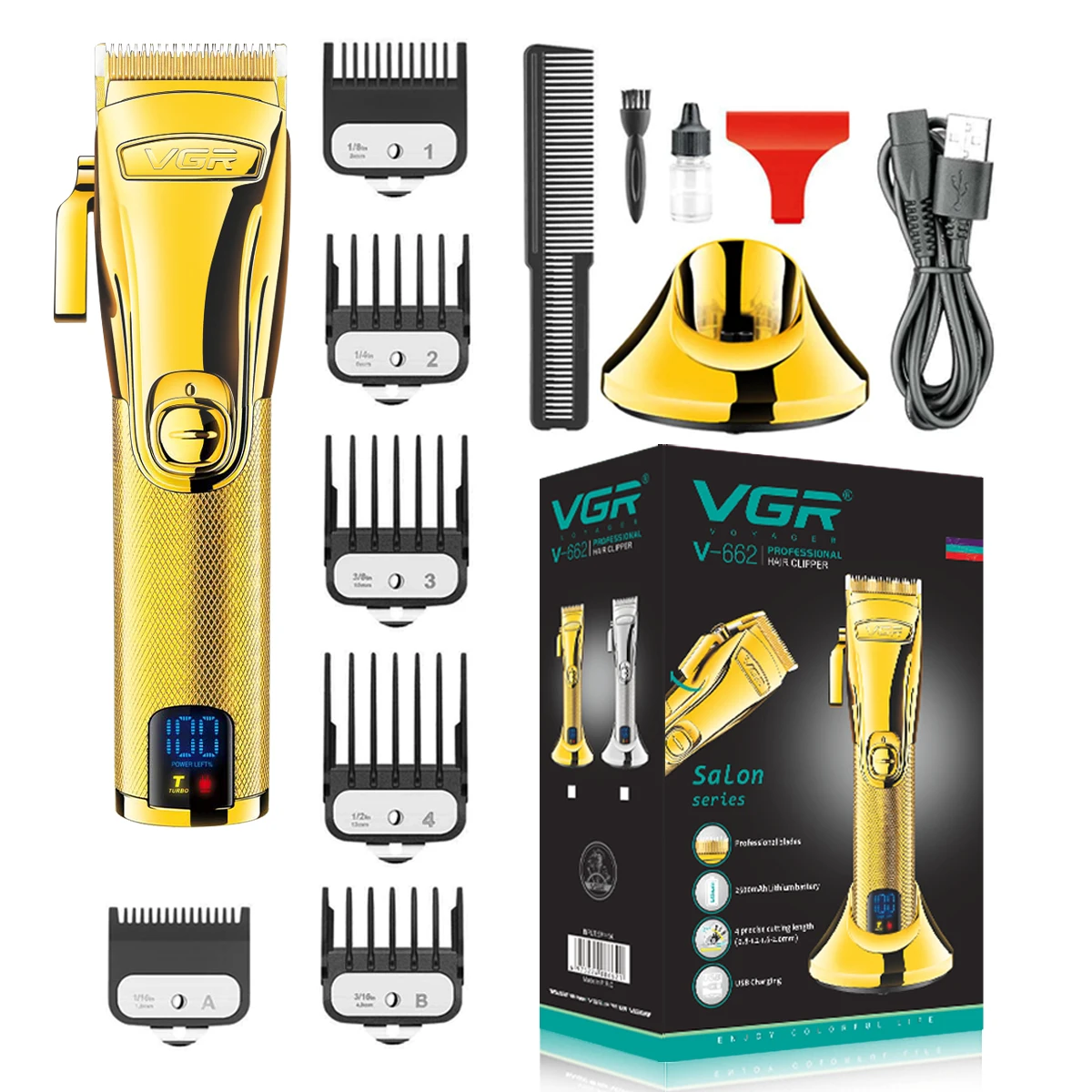 VGR V-662 Tondeuse Professionnelle Sans Fil Hommes – Affichage LED, 300 min d'autonomie