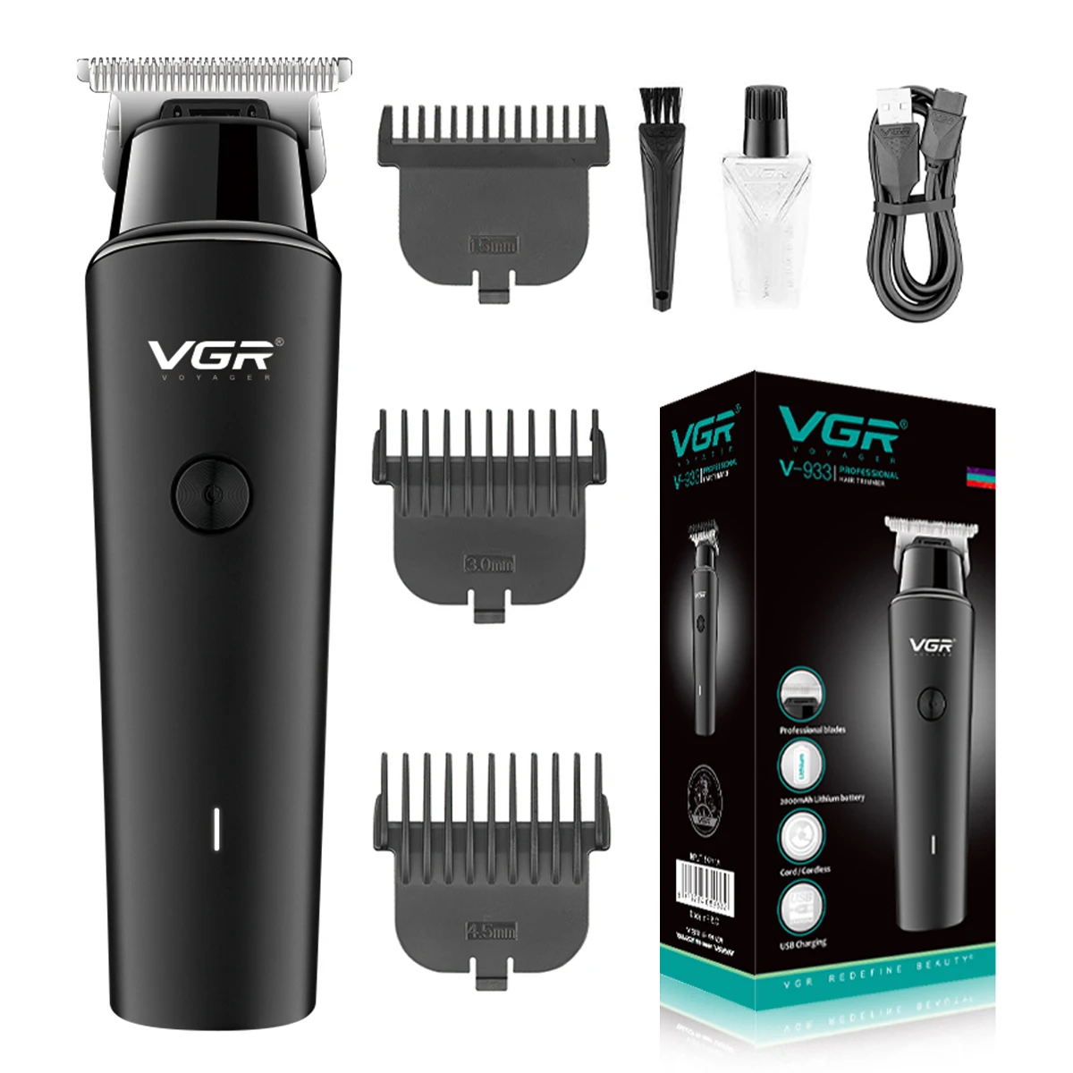 VGR V-933 Tondeuse Professionnelle Rechargeable USB – Lame Acier Inox | 90min d'autonomie