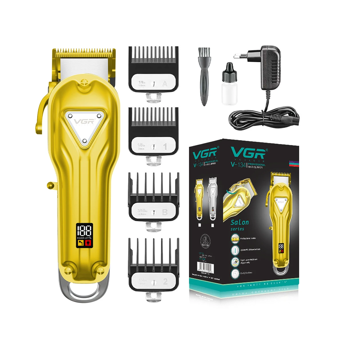 Tondeuse à Cheveux Professionnelle Sans Fil VGR V-134 – Corps Métal, Batterie 2500mAh, 300min d'Autonomie