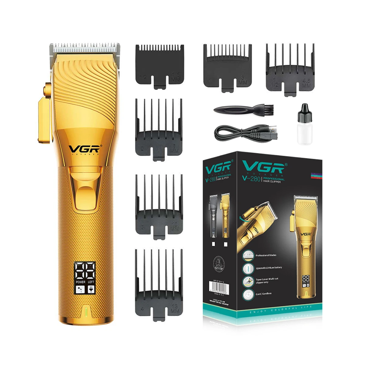 VGR V-280 Tondeuse Professionnelle Rechargeable USB – Lame Inox, 300 min d'Autonomie