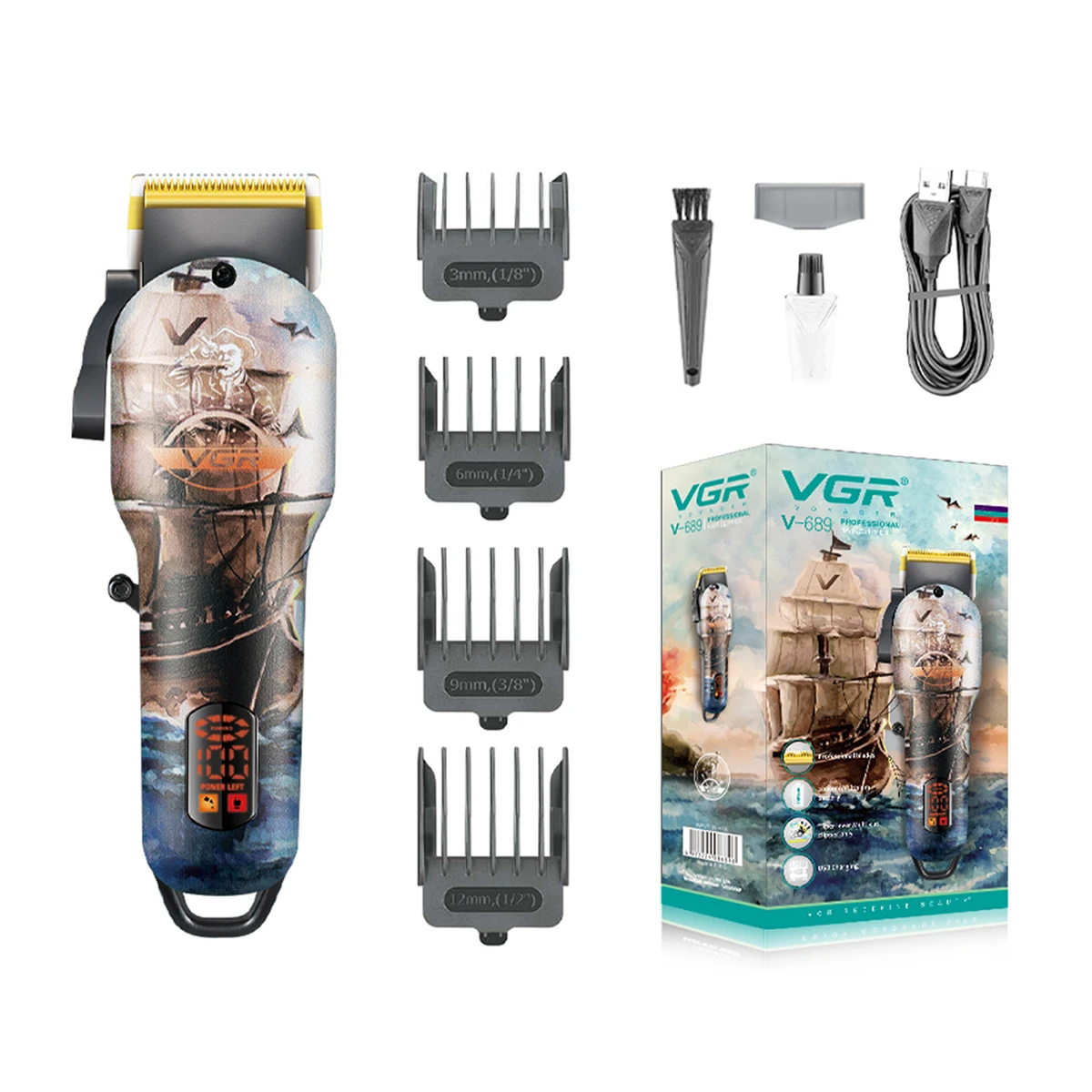 VGR V-689 Tondeuse Professionnelle Sans Fil Rechargeable pour Hommes – 180 min d'autonomie