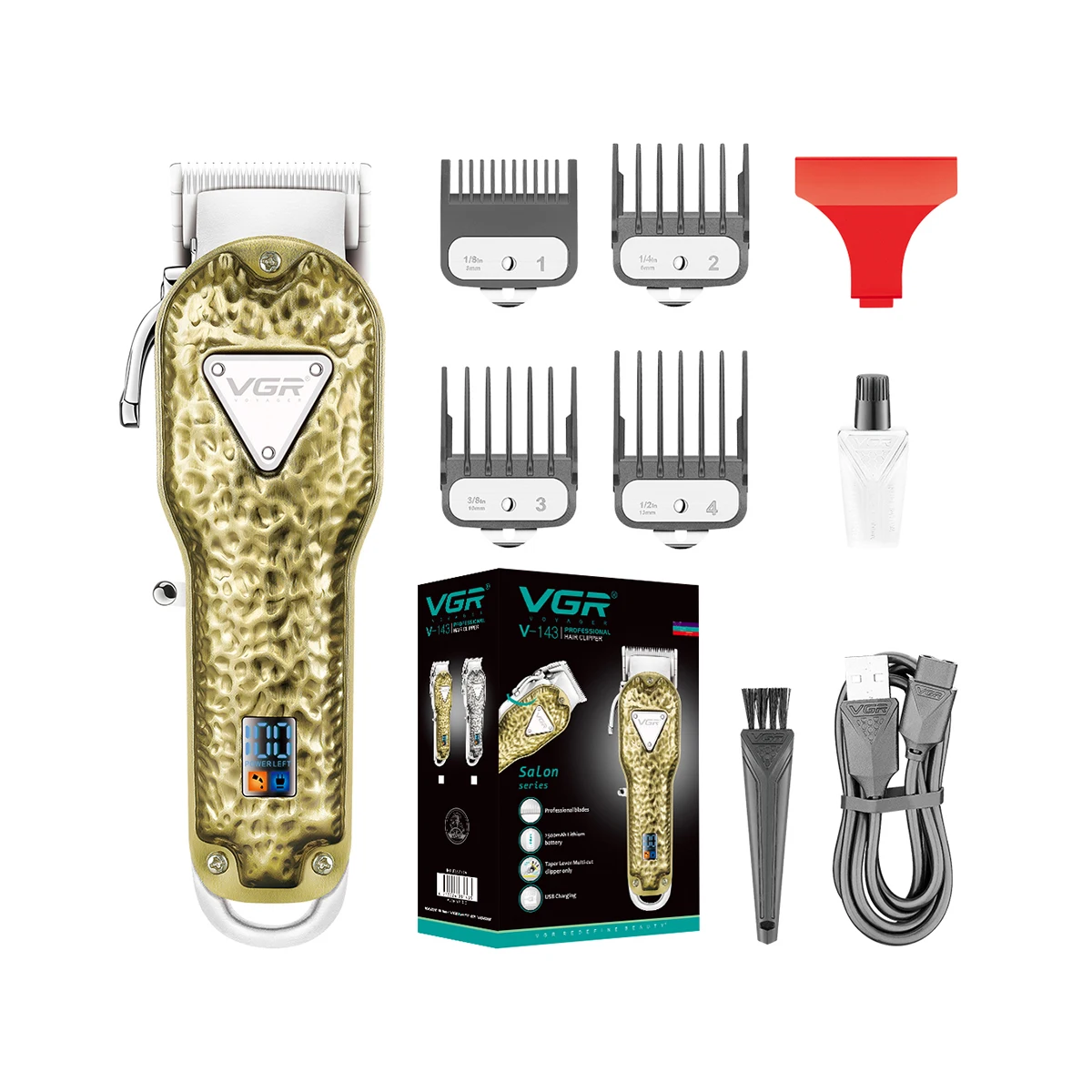 VGR V-143 Tondeuse Professionnelle Tout Métal Sans Fil Rechargeable USB – 300 min d'autonomie