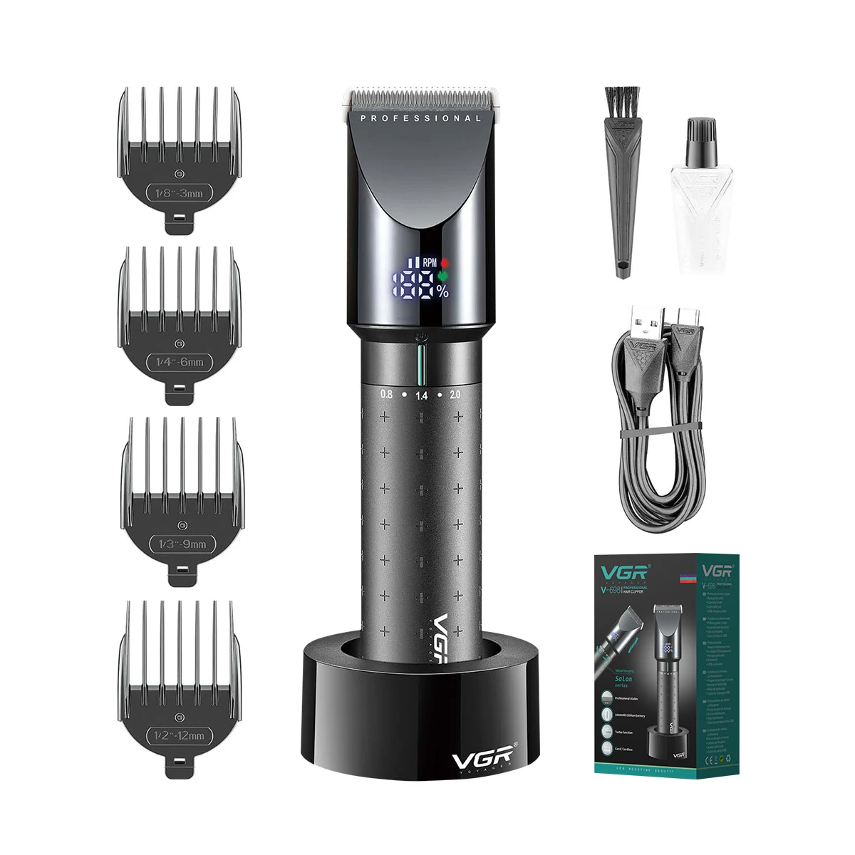 VGR V-698 Tondeuse Professionnelle Sans Fil Rechargeable pour Salon de Coiffure – 200min d'Autonomie