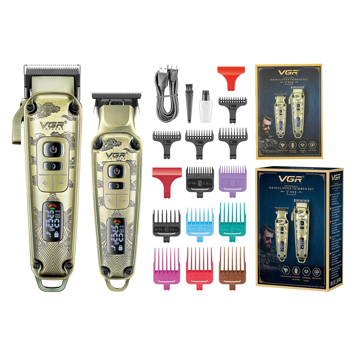 Tondeuse Professionnelle Rechargeable VGR V-643 – Lame Céramique, 250min d'Autonomie