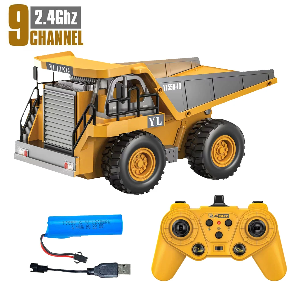 Camion Benne RC Télécommandé 2.4GHz 9 Canaux – Alliage Métal, Échelle 1:20, Chargeur Inclus