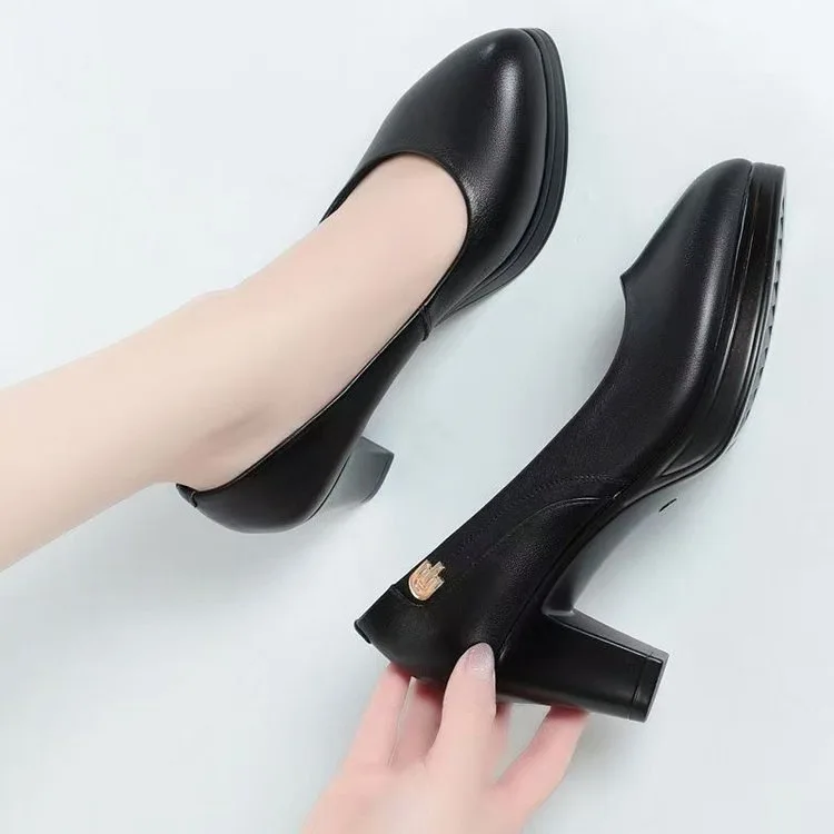 Chaussures Habillées Femme à Talon Épais – PU Souple, Légères, Imperméables & Confortables