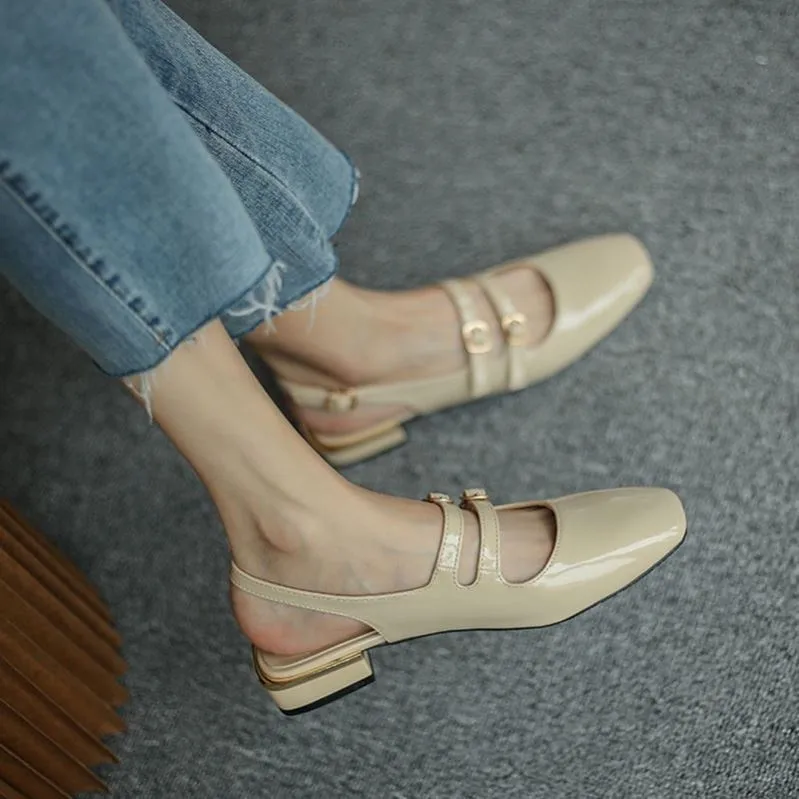Sandales Mary Jane Rétro Femme – Style Coréen Talon Plat PU Léger