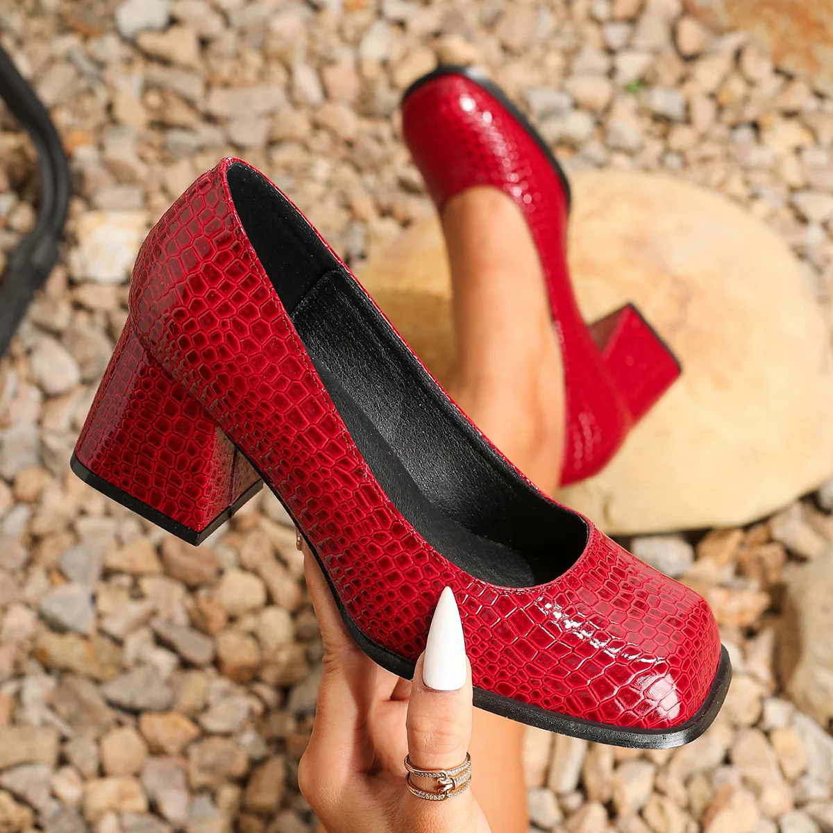 Chaussures Femme à Bout Carré | Talon Épais 5-8cm | Imperméables | Bureau & Formel