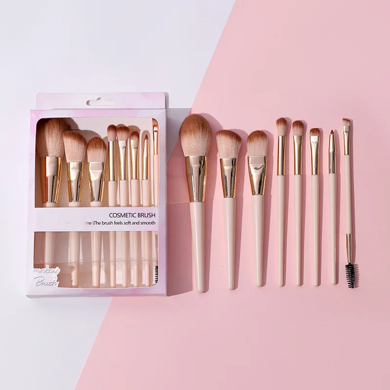 Lot 8 Pinceaux Maquillage Professionnels Visage & Yeux – Poils Synthétiques Doux