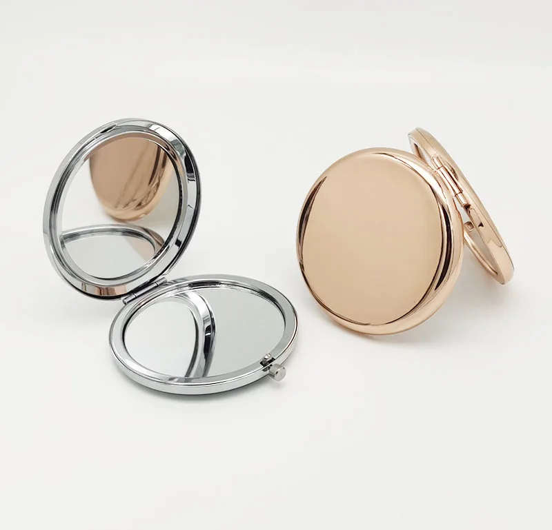 Miroir compact rond double face personnalisé avec logo – Boîtier métal & pochette velours