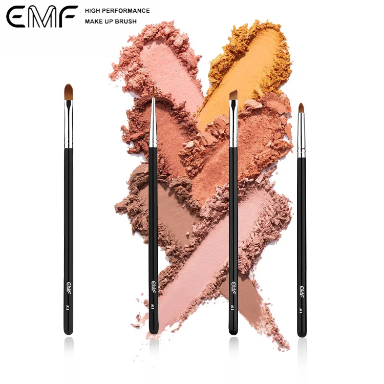 EMF Set 4 Pinceaux Yeux Professionnels Manche Bois Virole Or Rose Maquillage