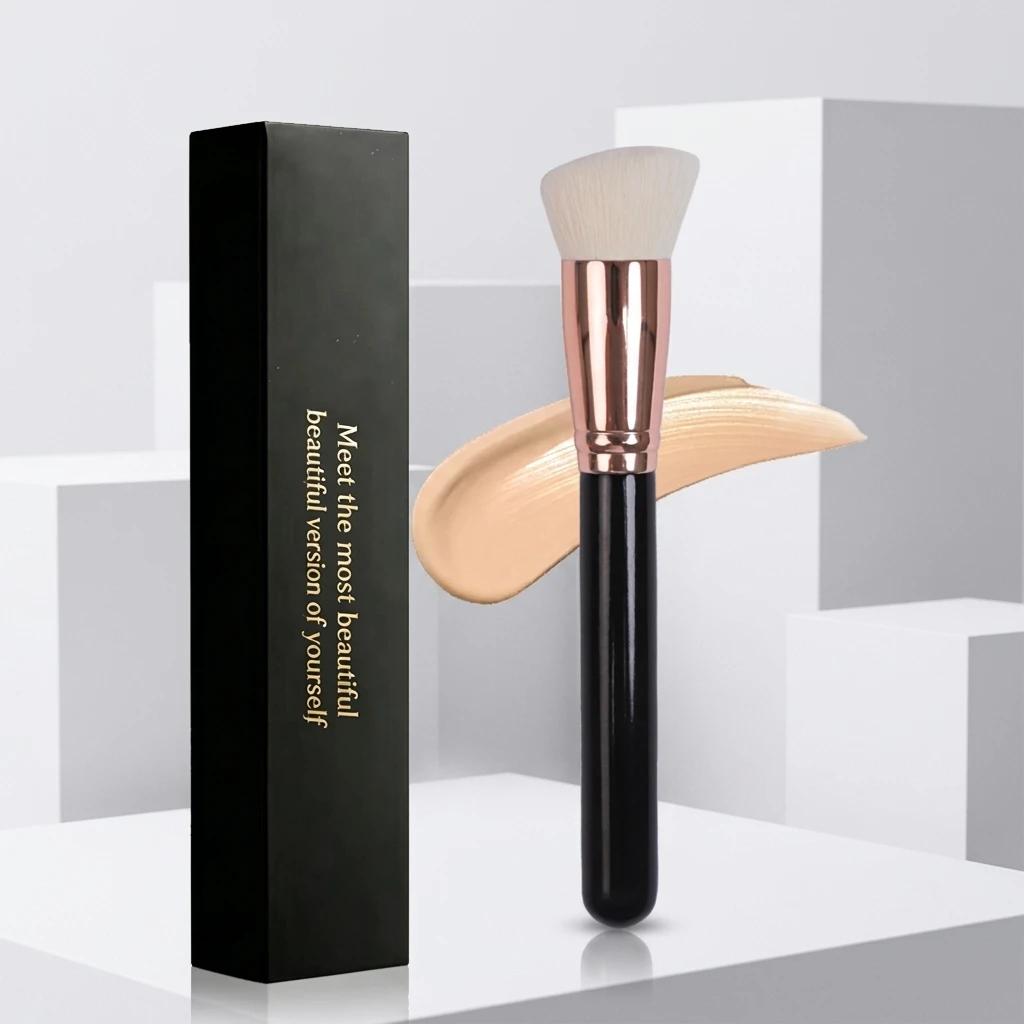 Pinceau Contour Angulaire EMF – Poils Synthétiques Doux, Manche Bois Noir & Virole Or Rose