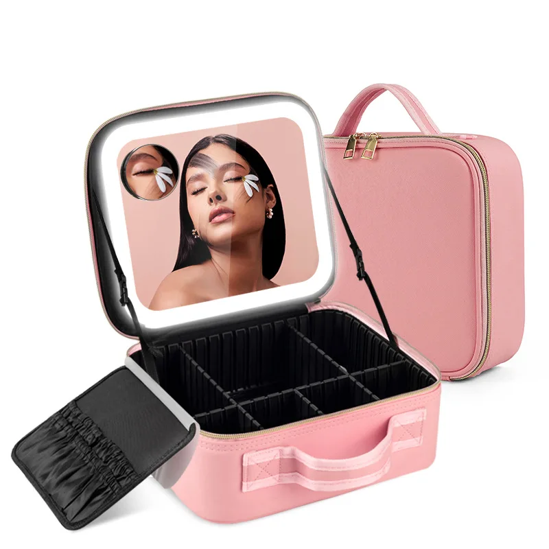 Sac Organisateur Maquillage Grande Capacité avec Miroir LED & Compartiments Réglables