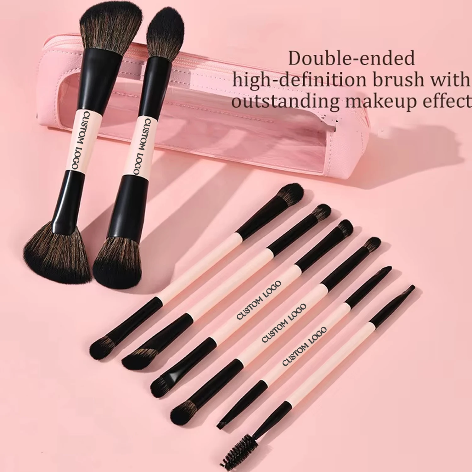 Set 8 Pinceaux Maquillage Double Embout Professionnels – Fibres Ultra-Douces, Manche en Bois