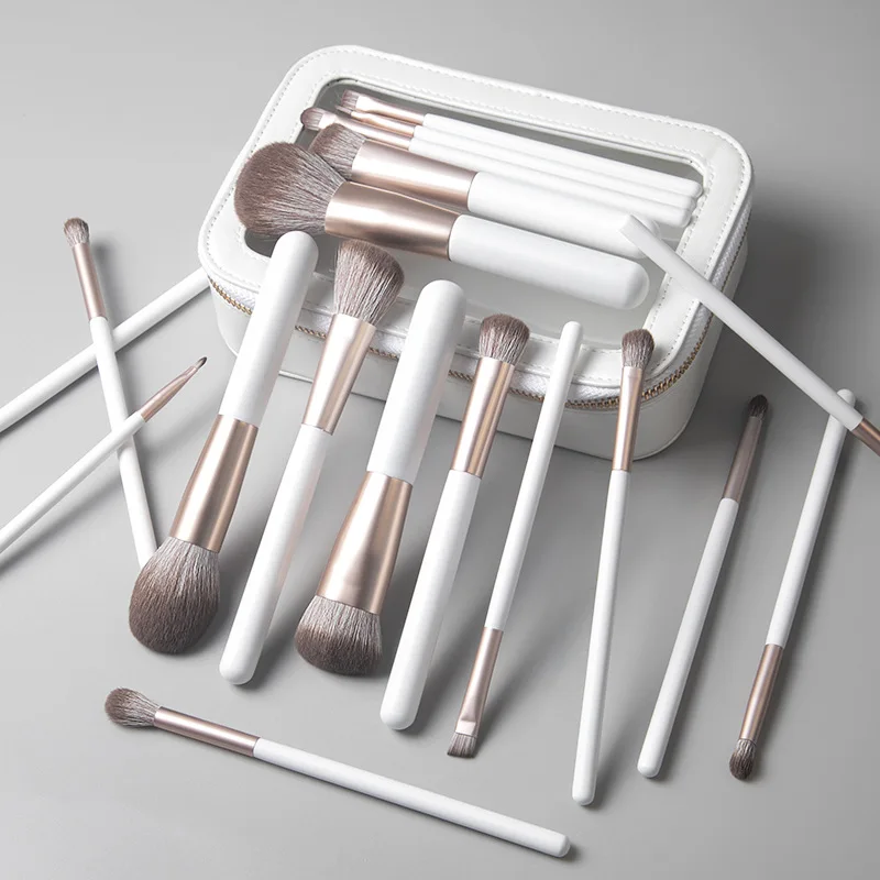 Coffret 18 Pinceaux Maquillage Professionnel Ultra-Doux à Séchage Rapide – Poils Synthétiques Blancs