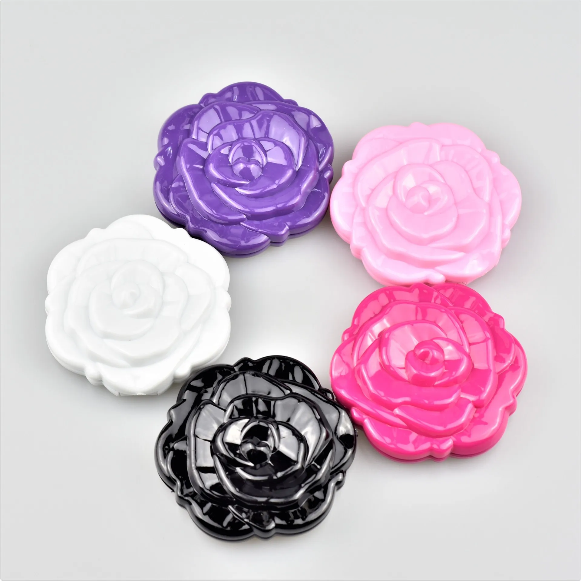 Miroir de poche double face rond – Motif floral rose, personnalisable LOGO