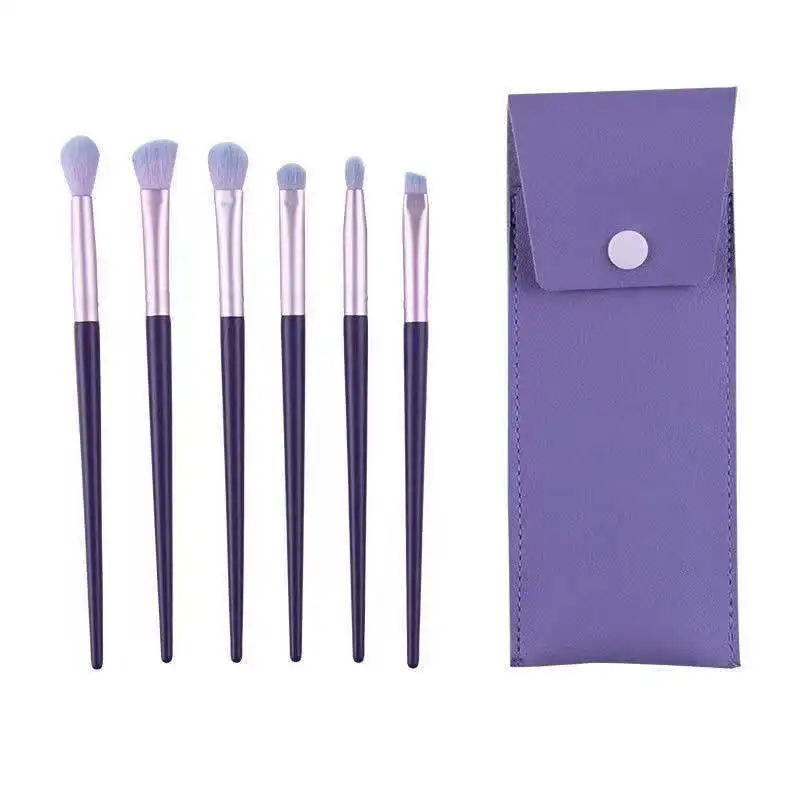 Set 6 Pinceaux Maquillage Professionnels Violet avec Sac – Poils Souples Fibre Synthétique