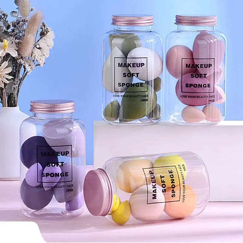 Set 7 Éponges Maquillage Vegan en Bocal | Blender Œuf de Beauté Lavable