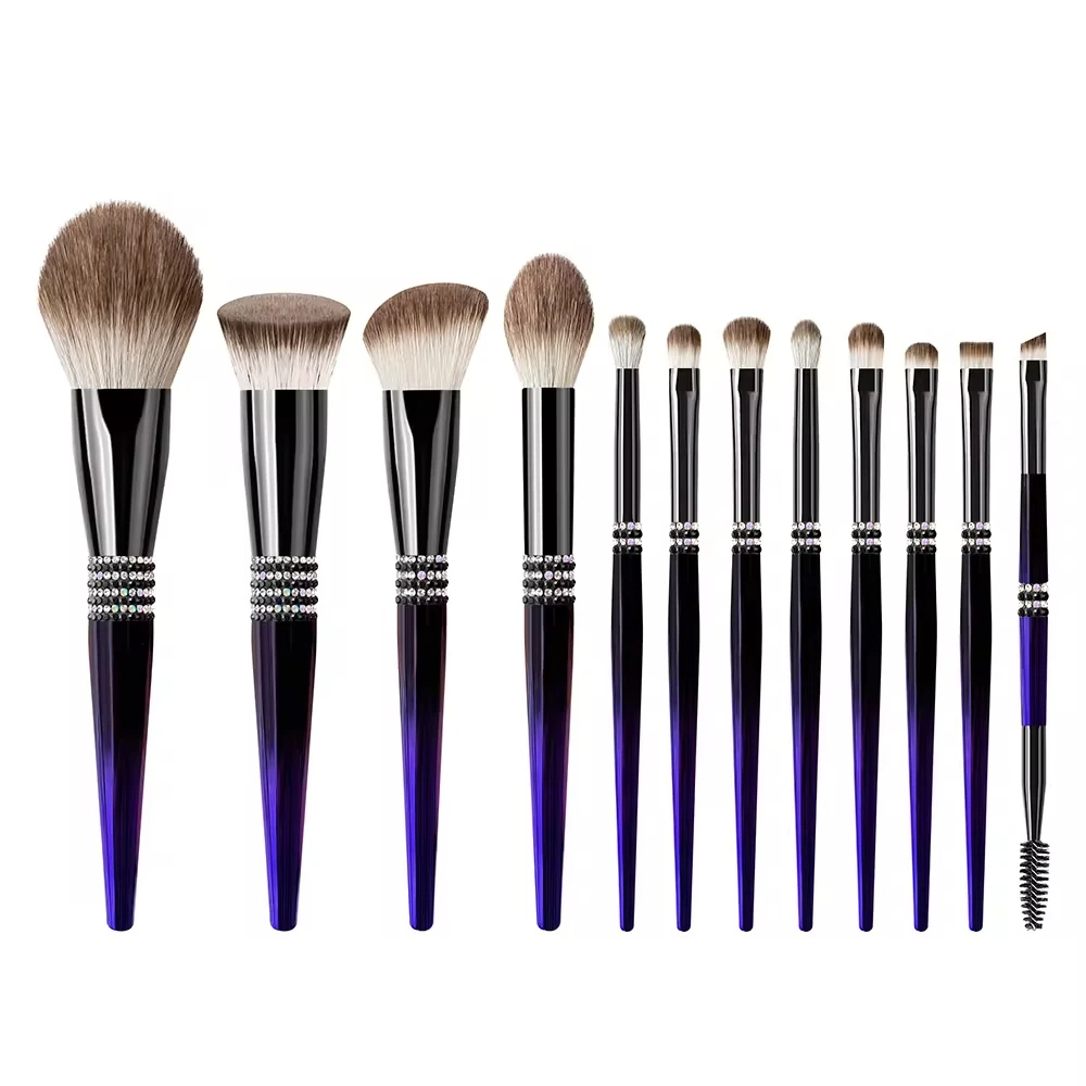 Set 12 Pinceaux Maquillage Professionnels Strass Rose – Poils Synthétiques Végan