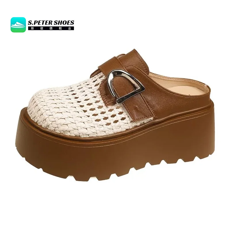 Sandales compensées Mary Jane en maille – Boucle réglable, style élégant – Vente en gros