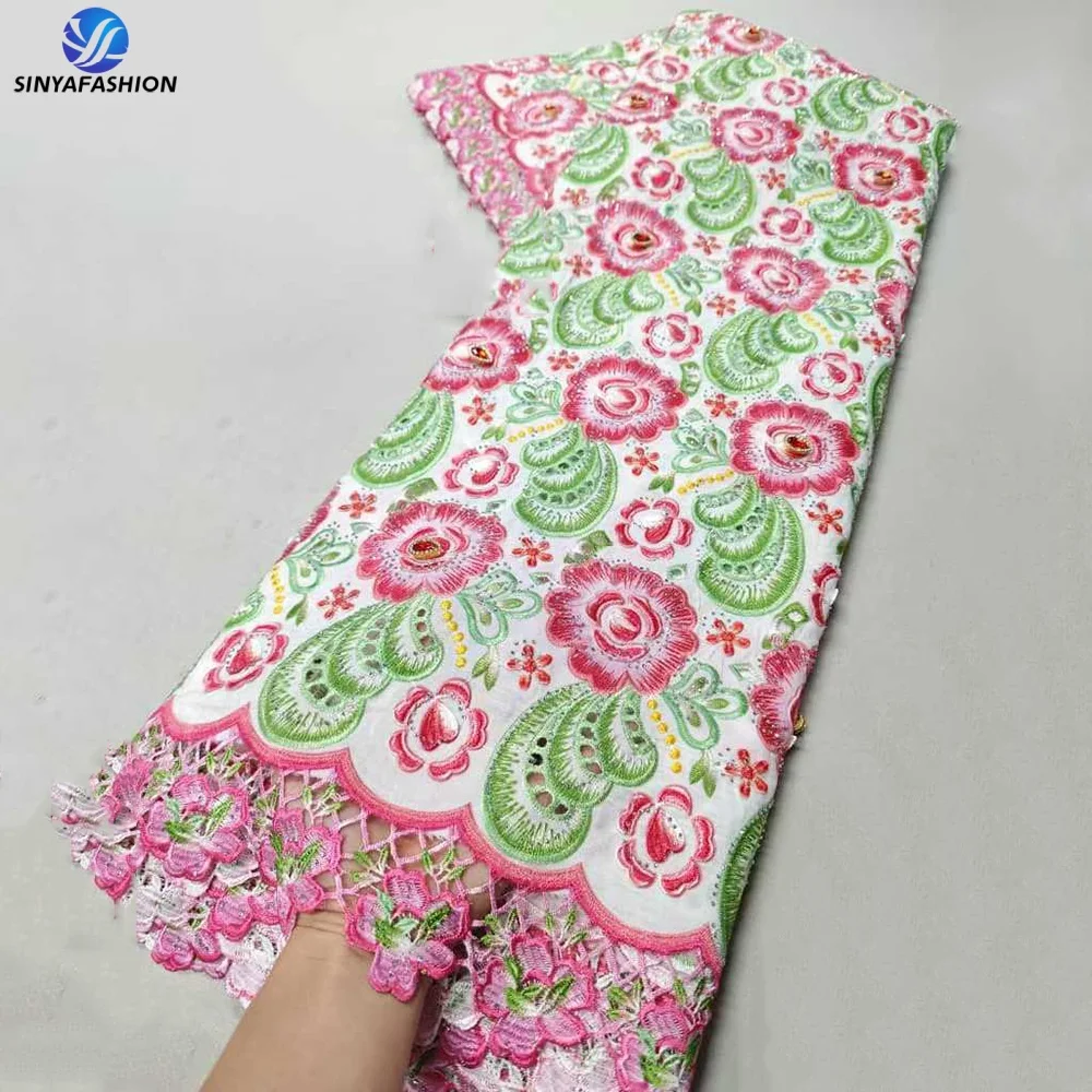 Tissu Dentelle Brodée 3D Sinya Luxury 5 Yards – Strass & Fleurs pour Mariage Africain