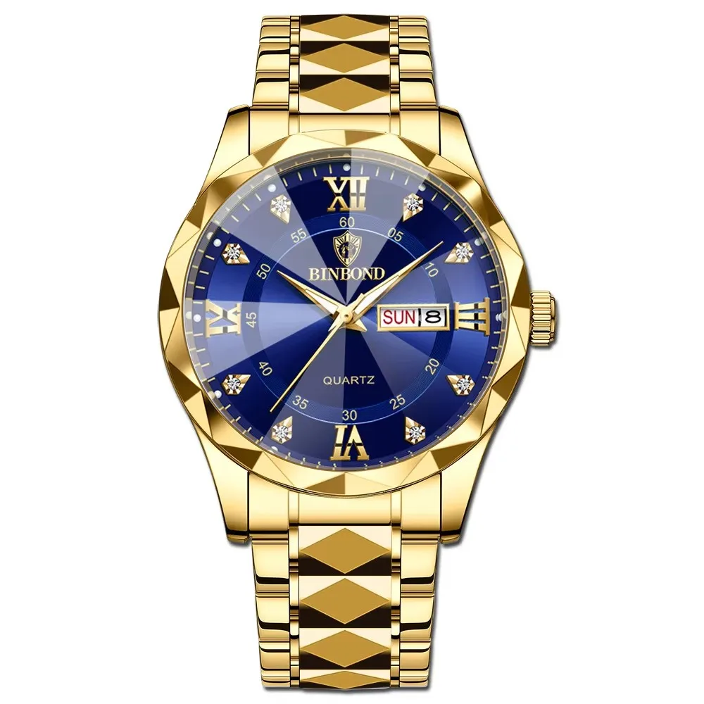 Montre Binbond 2521 Homme Quartz Étanche Lumineuse Double Calendrier Boîtier Acier
