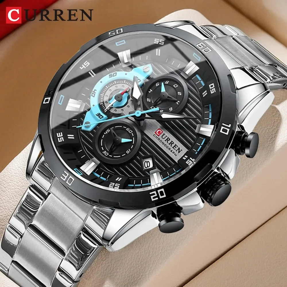 Montre Homme CURREN 8402 | Acier Inoxydable | Quartz | Aiguilles Lumineuses | Élégante
