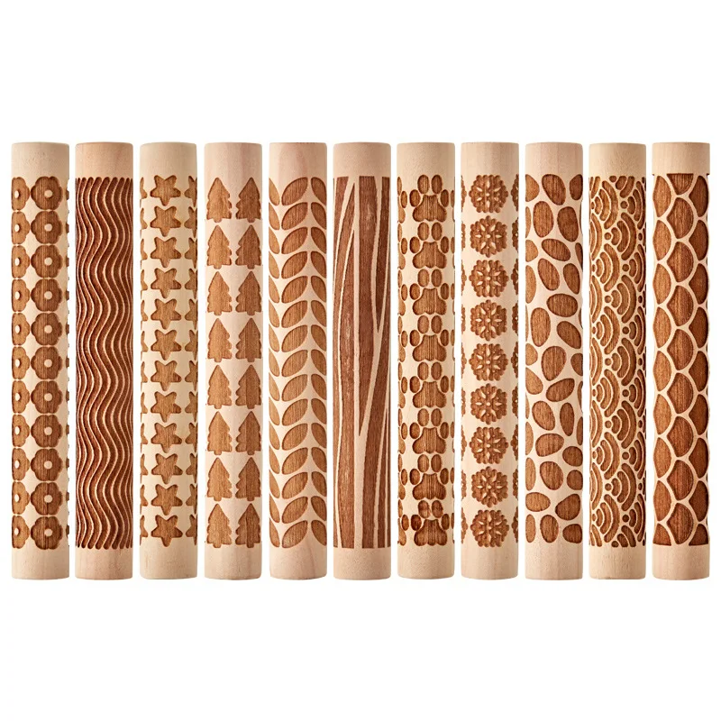 Rouleau à Pâte Texturé XinyiArt en Bois de Bouleau – Set 11 Pièces pour Poterie & Argile