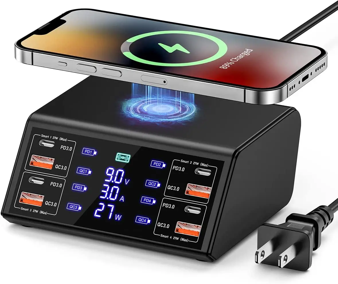 Station de Charge 9 en 1 100W | USB-C PD3.0 & QC3.0 | Charge Rapide pour PC & Téléphones