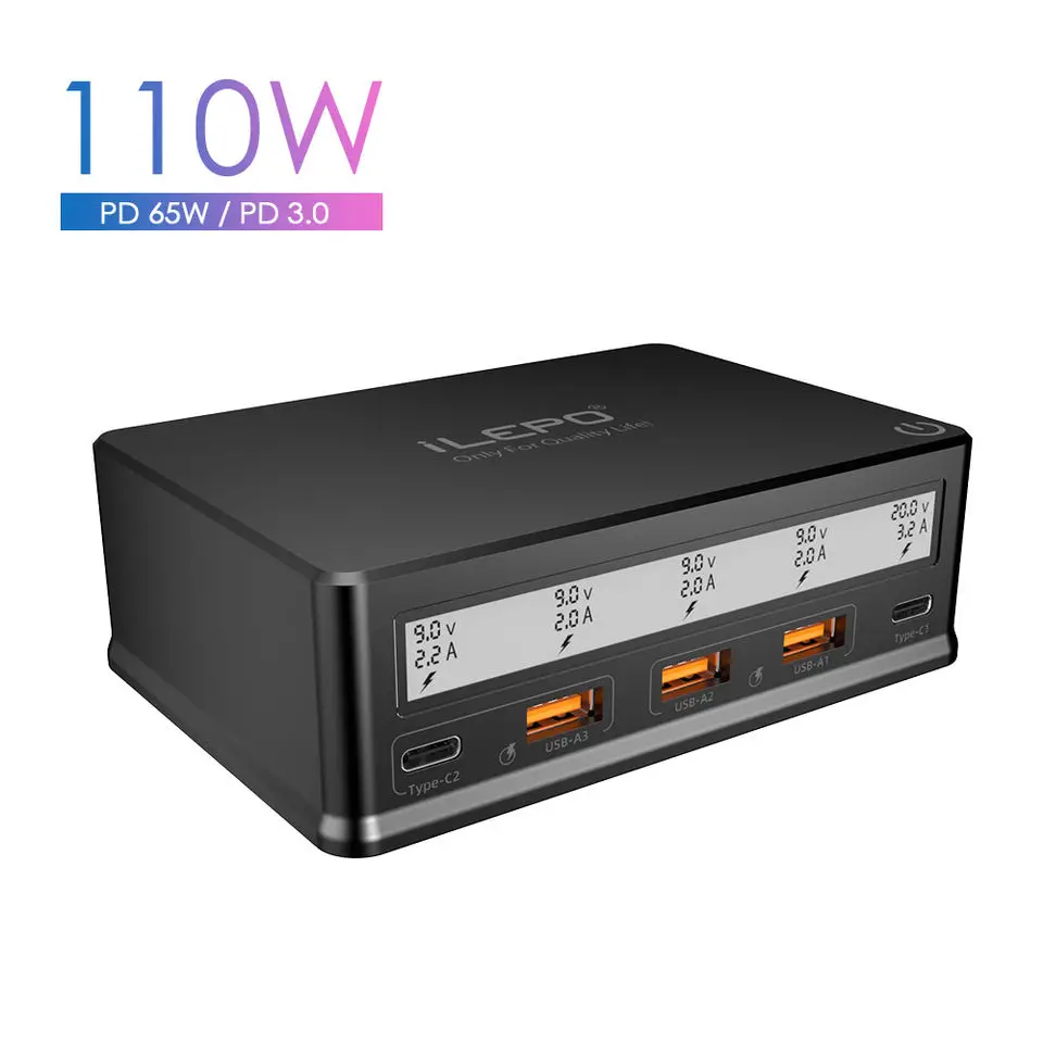 Chargeur ILEPO 110W USB-C PD3.0 QC3.0 5 Ports Charge Ultra Rapide iPhone Samsung Xiaomi