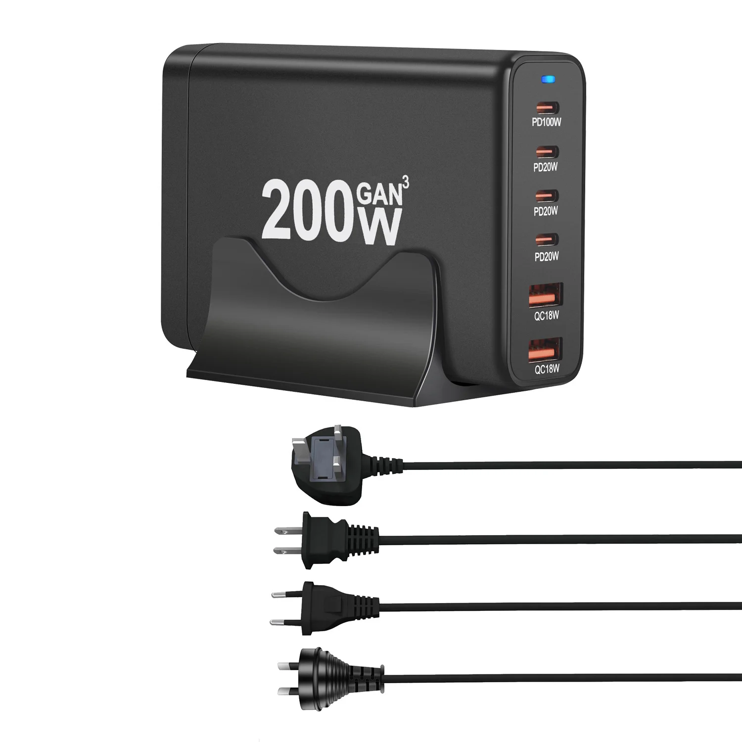 Station de Charge GaN 200W 6 Ports USB-C PD Chargeur Bureau Rapide Multiappareils