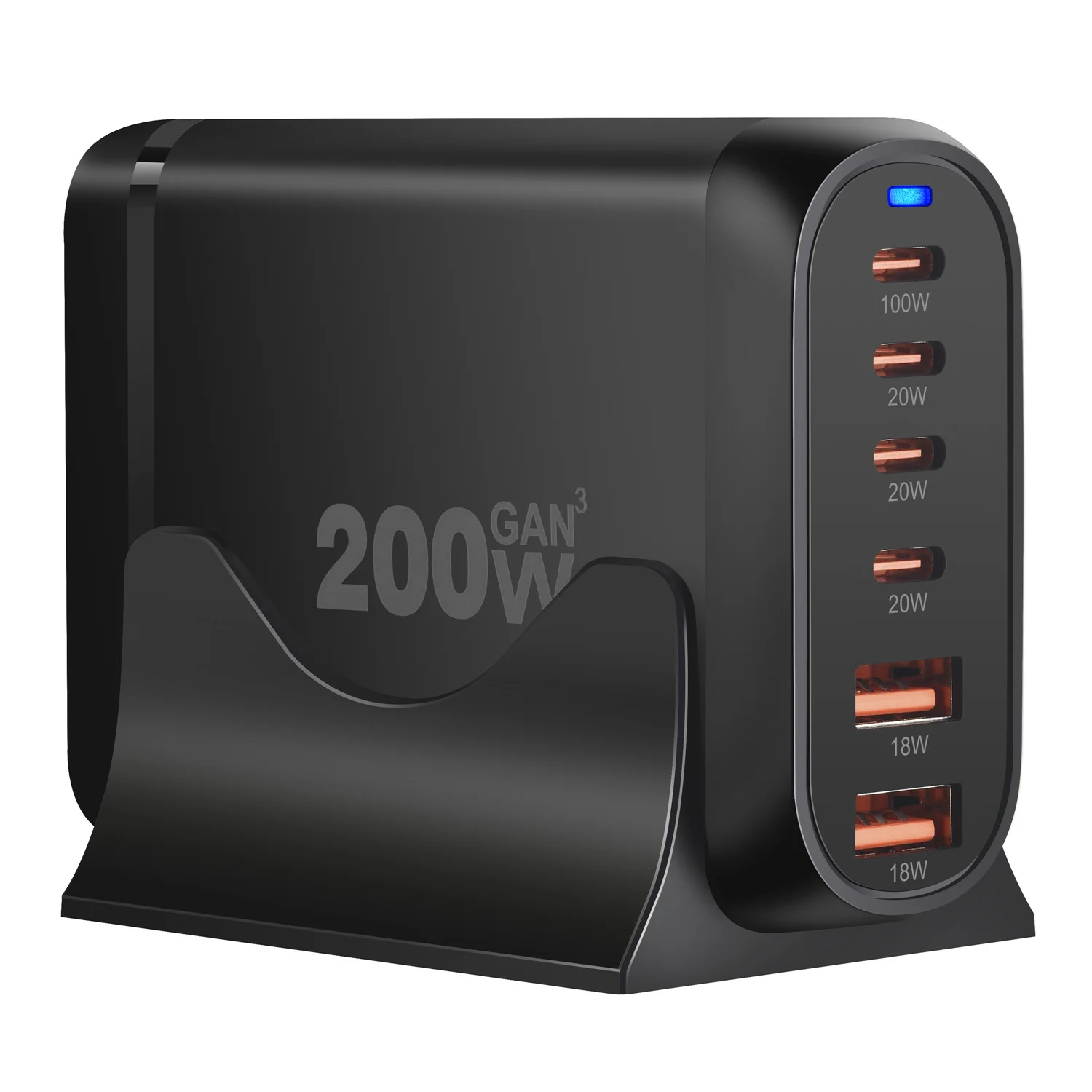 Chargeur GaN 200W 6 ports USB-C/USB-A charge rapide PD 100W multi-appareils