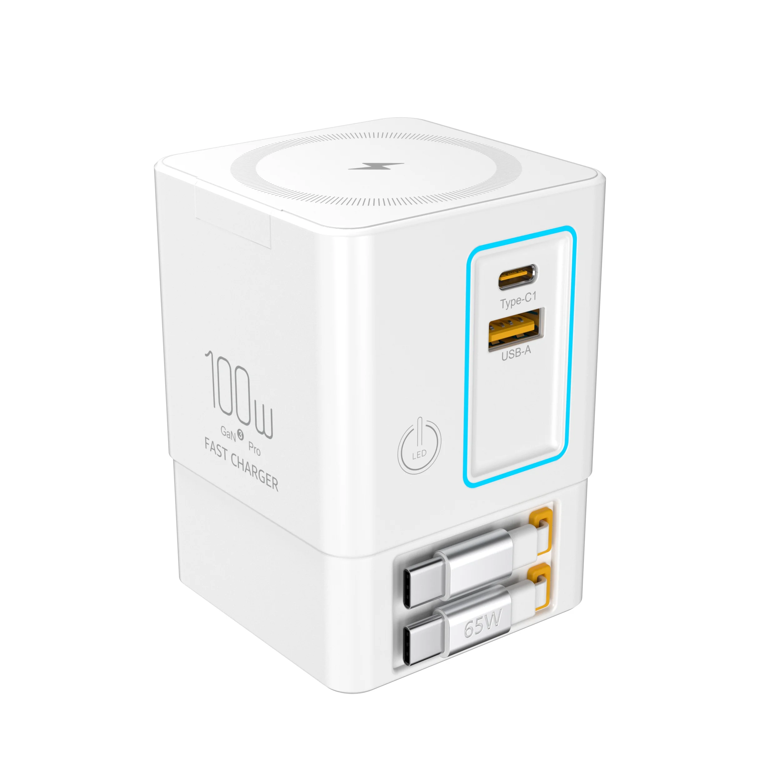 Station de Charge 100W i116 Pro – USB-C Rétractable, Sans Fil & Lampe Intégrée