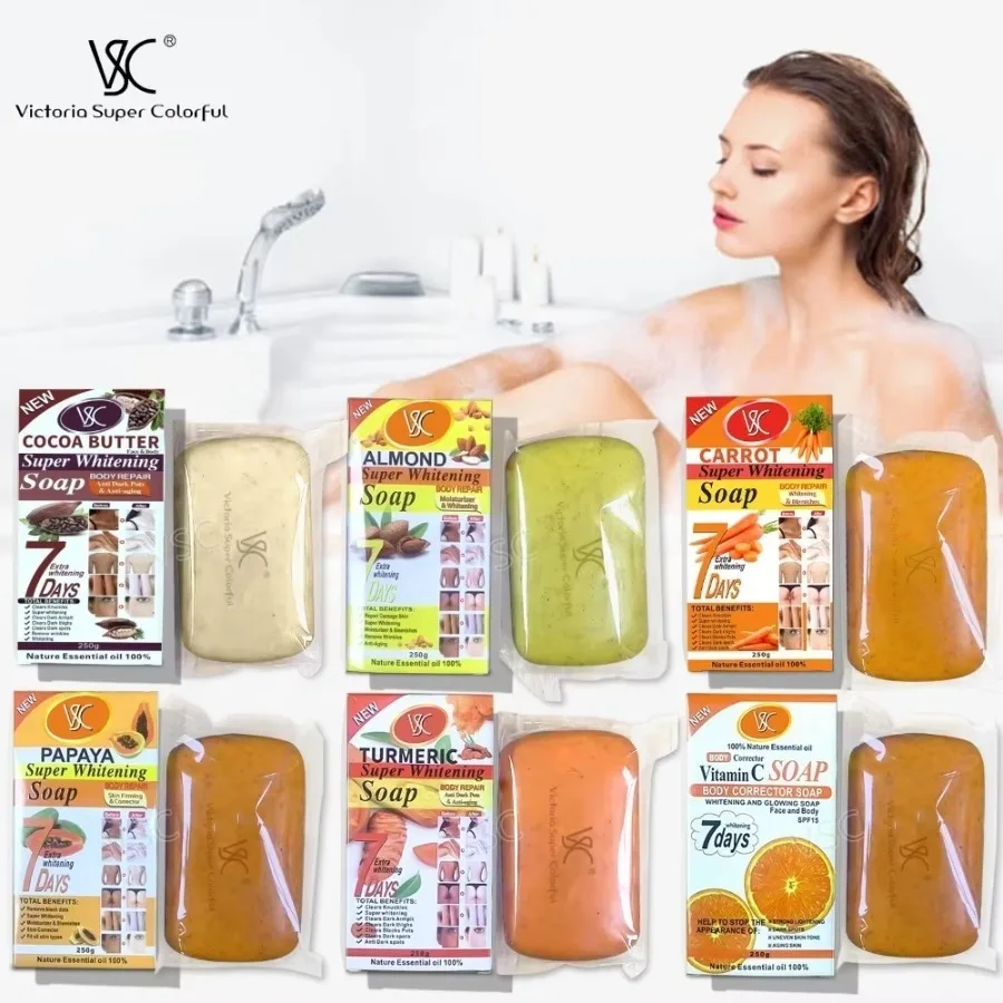 Savon Éclaircissant 250g – Vitamine C, Carotte, Curcuma & Papaye – Anti-Taches & Teint Unifié