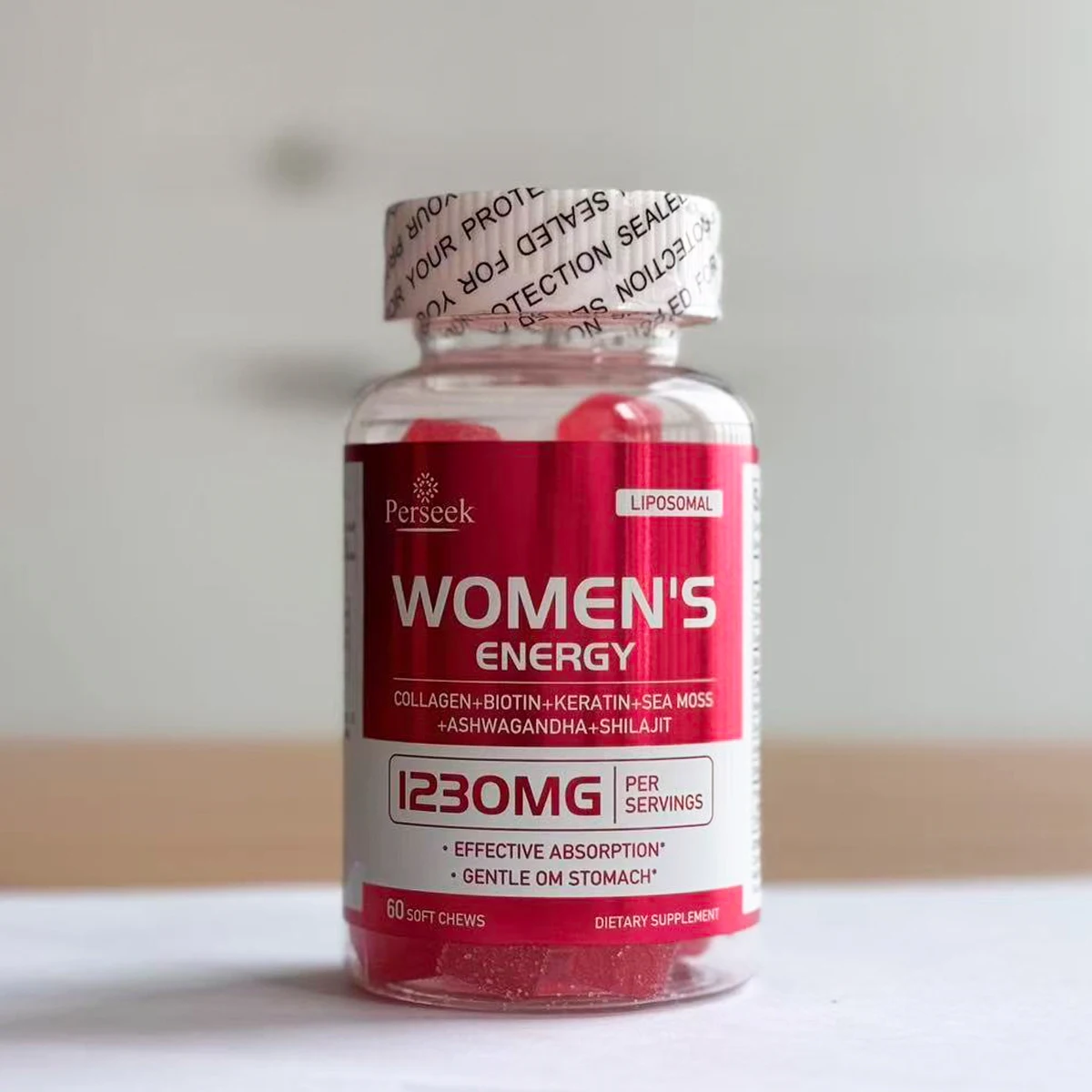 Perseek Collagène & Ashwagandha – Bouchées Énergisantes pour Femmes | 60 Pièces