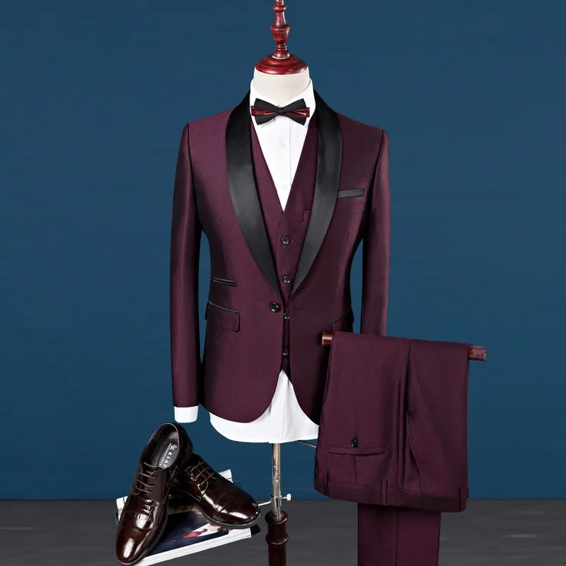 Costume 3 pièces homme Y2607 – Veste col châle + Gilet + Pantalon, Style Britannique & Italien