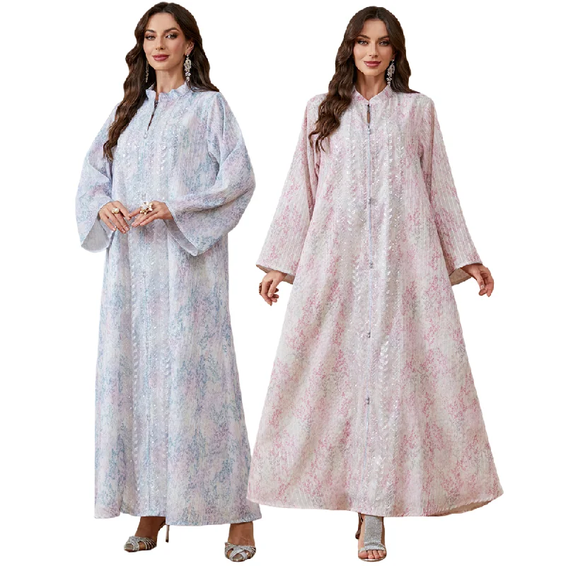 Abaya Brodée Paillettes MQ277 – Robe Islamique Maxi Femme | Dubaï Style