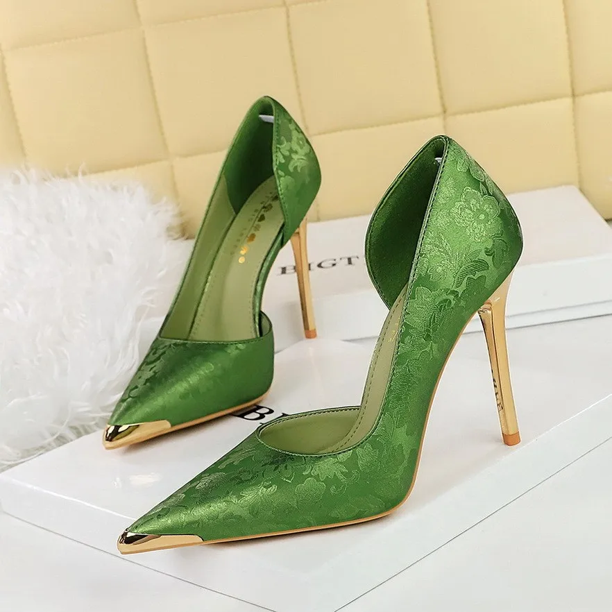 Escarpins Satin Bout Pointu Métal | Talons Aiguilles Cérémonie & Mariage BIGTREE