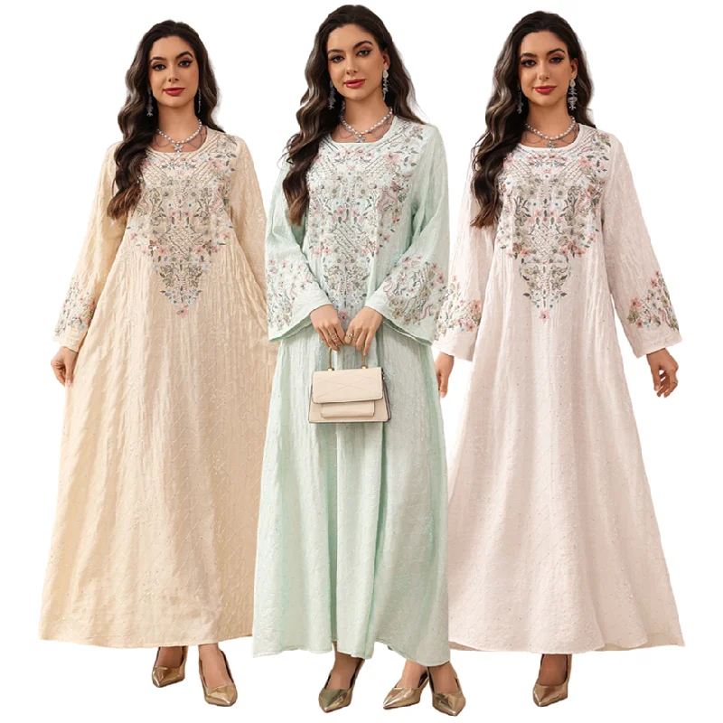 Abaya Luxe Brodée AB557 – Robe Islamique Maxi Élégante Femme (Dubaï/Turquie)
