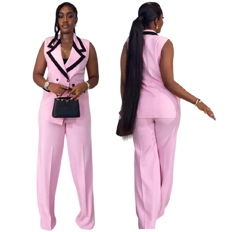 Ensemble 2 Pièces Femme Gilet + Pantalon Color Block – Tenue Bureau Chic Africaine
