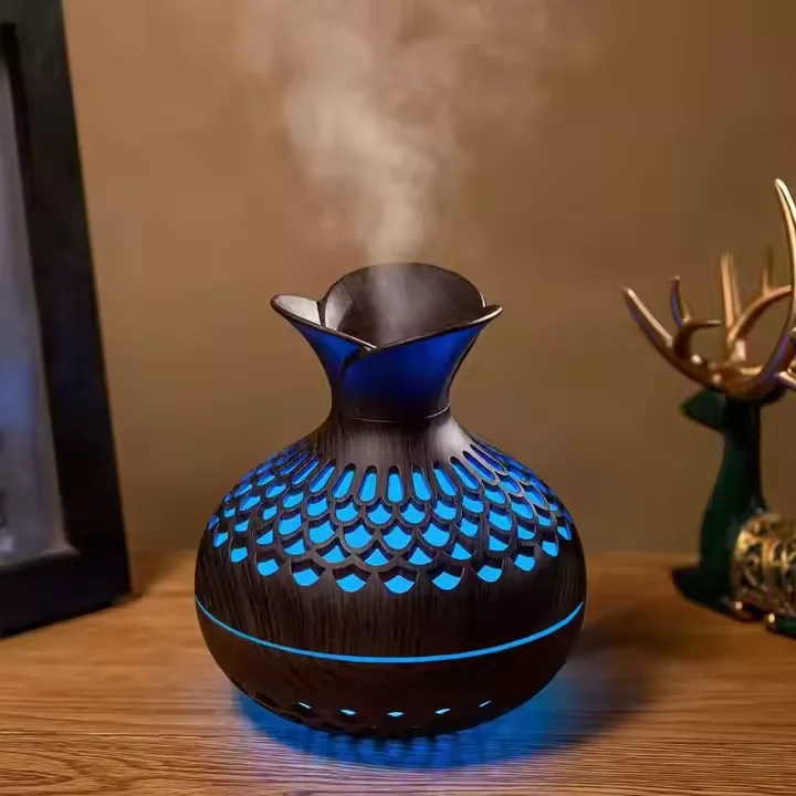 Humidificateur Ultrasonique USB Mini Diffuseur d'Arômes 7 Couleurs LED Grain de Bois 500ml