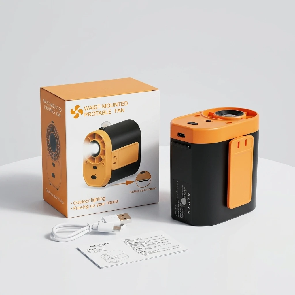Ventilateur Portable Rechargeable Ceinture – 3 Vitesses, Batterie 1200mAh