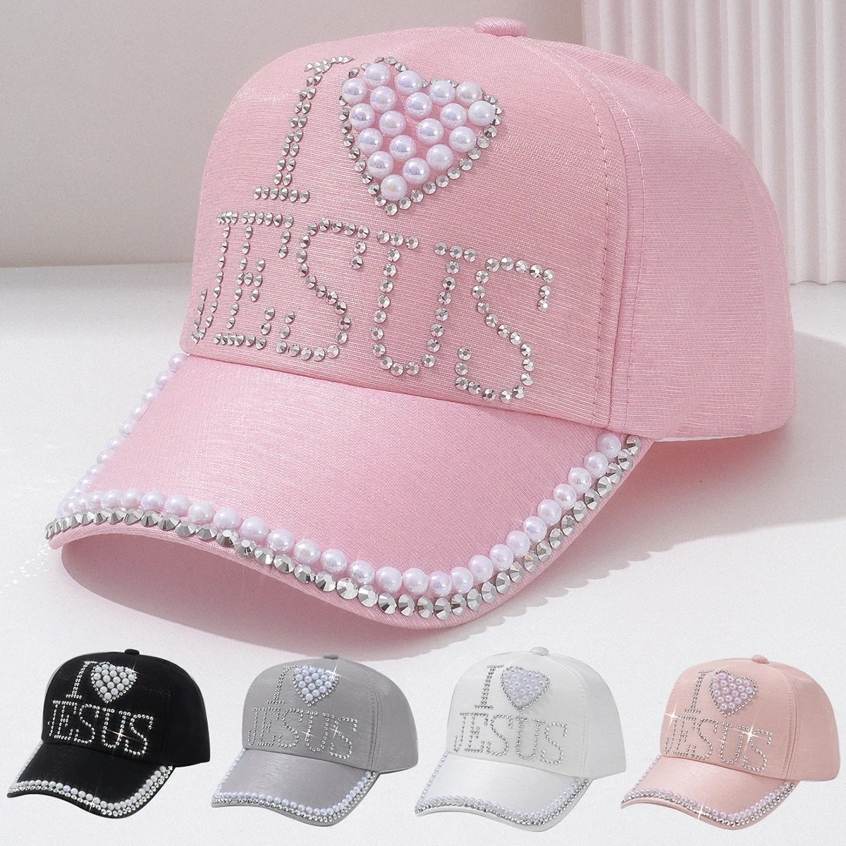 Casquette Baseball Femme Jésus Strass Scintillants | 6 Panneaux Ajustable 4 Couleurs