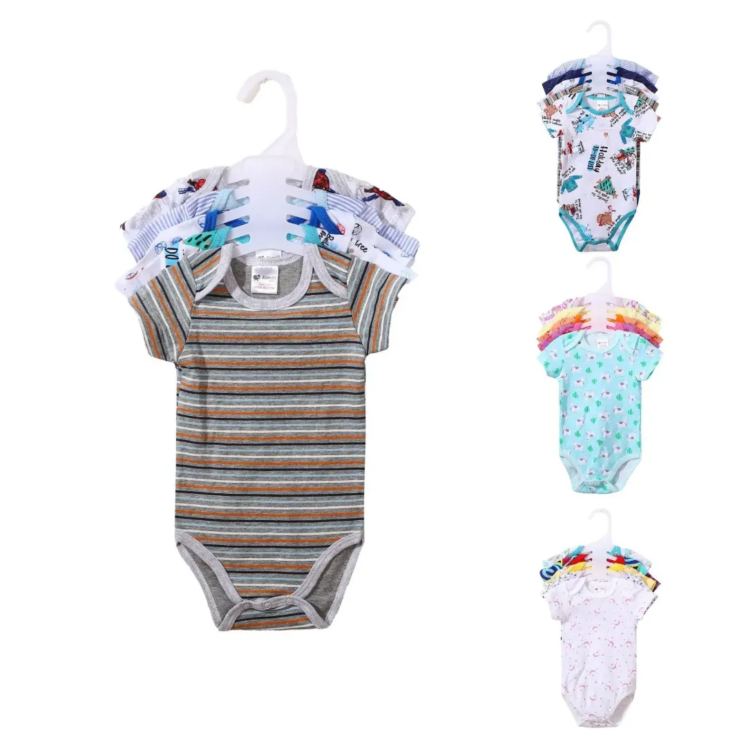 Lot de 5 Barboteuses Bébé Unisexe en Coton – Motifs Animés – Été 0-24 Mois